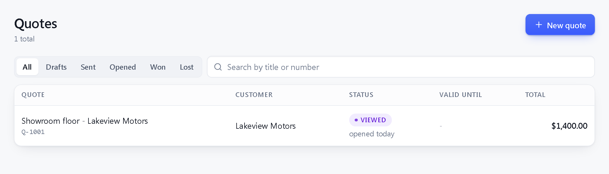 The quote list, with the New quote button